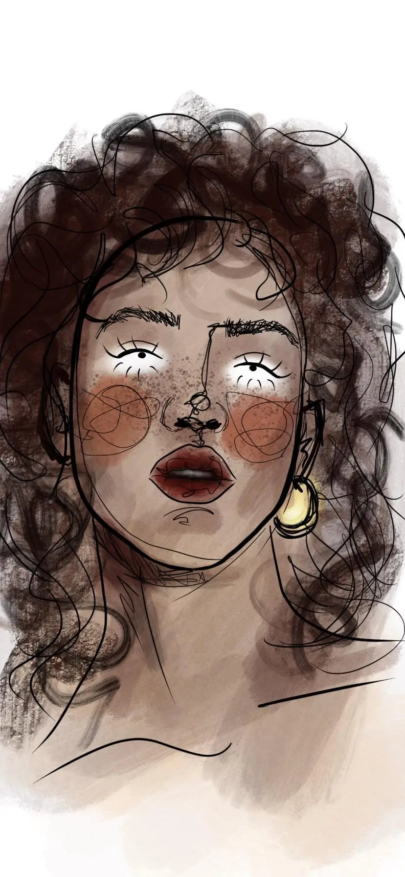 Ilustración digital de un retrato femenino con gafas redondas y pendiente de aro